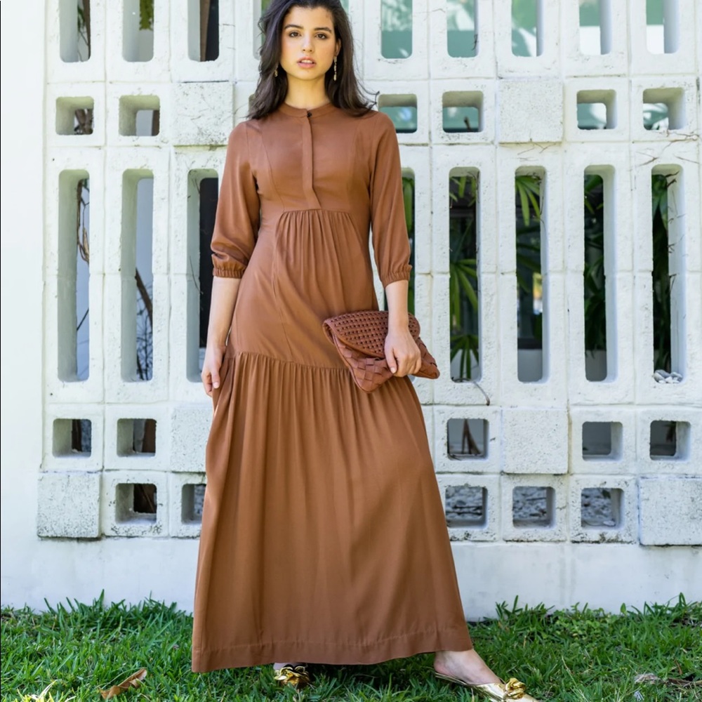 Level Collection Maxi Tiered Dress 2XL NWT | Cognac
